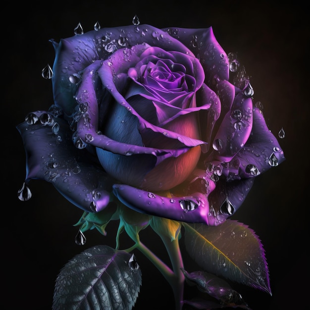 Beautiful rose on a black background dramatic and impactful colors generative ai