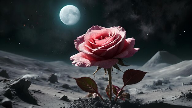 beautiful rose blooming on a distant planet in space