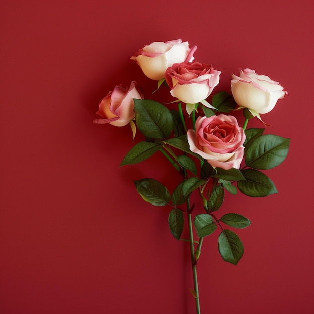 Beautiful rose bouquet on red backdrop perfect for gifting For Social Media Post Size