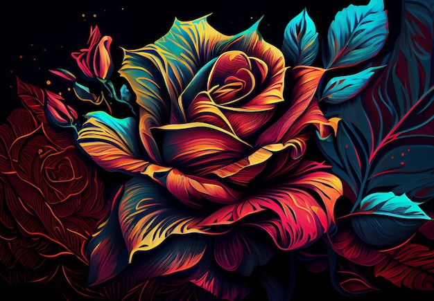 Beautiful rose on a dark background floral template AI generated image