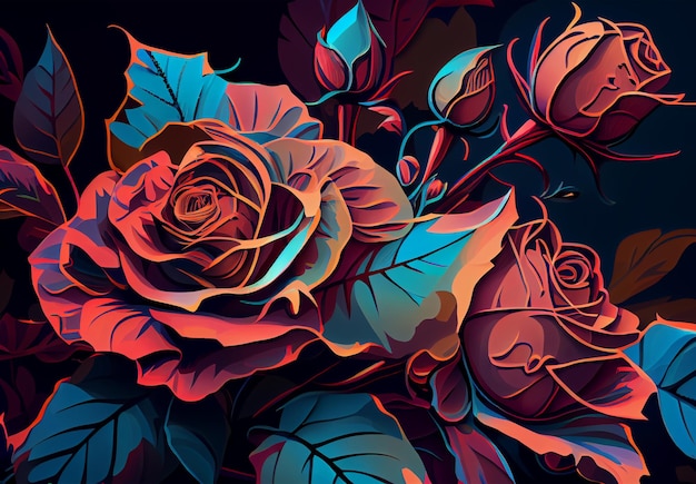 Beautiful rose on a dark background floral template AI generated image