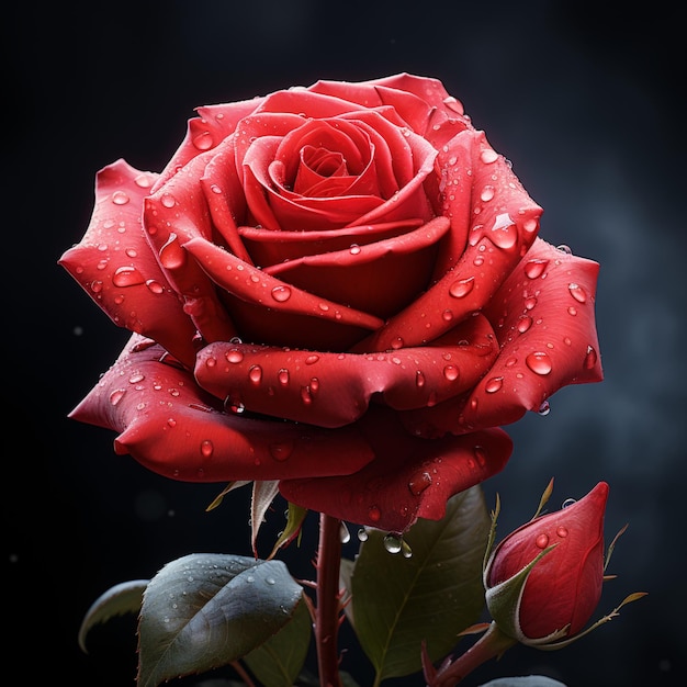 Beautiful rose flowers water drops black background image Ai generated art