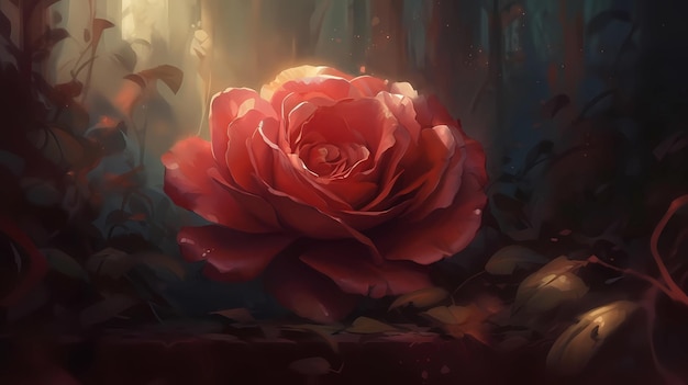 A beautiful rose in the forest digital art illustration