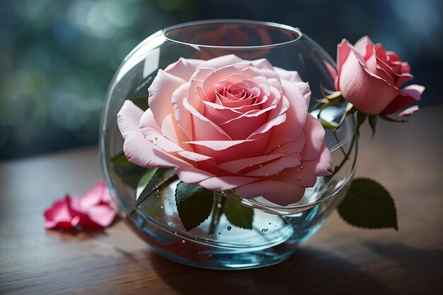 Beautiful rose in glass