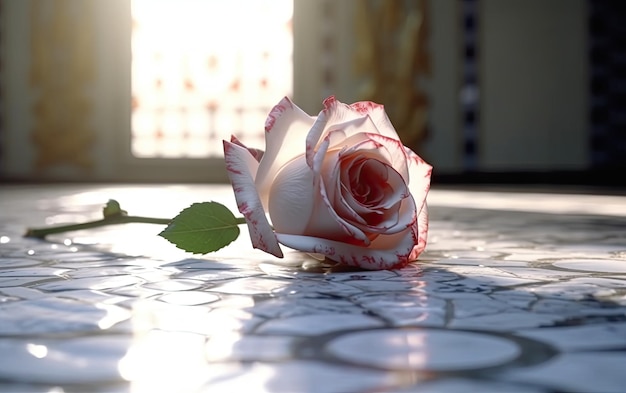 Красивая роза лежит на полу