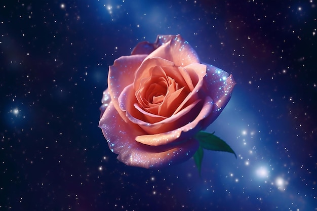 写真 星空を背景に美しいバラ