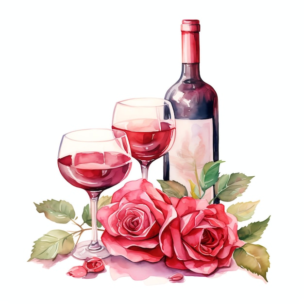 beautiful Rose Wine Wine watercolor drink clipart illustration