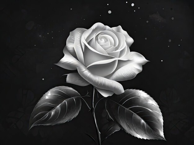 Beautiful rose with leaves on a black background