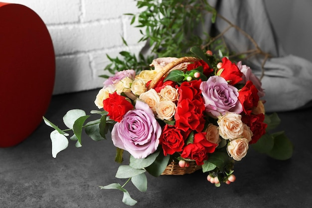 Beautiful roses bouquet on table