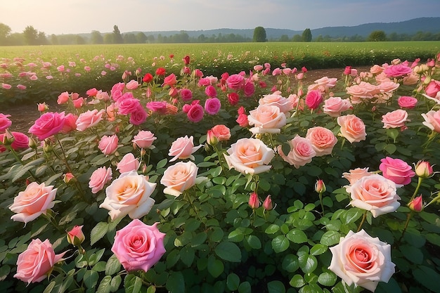 Beautiful roses field