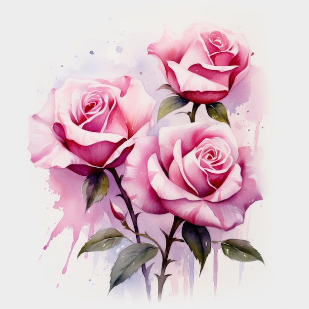 Beautiful roses flowers style watercolor painting image Ai generated art