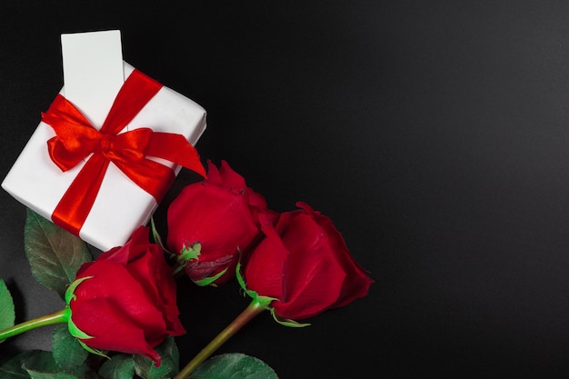 Beautiful roses and gift box