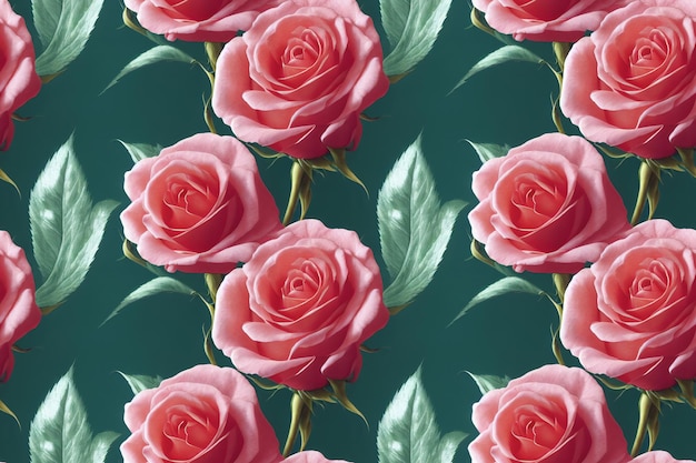 Beautiful roses seamless background Romantic flowers luxury repeating backdrop 3D illustration