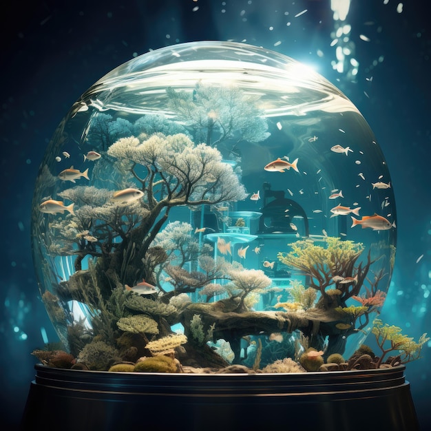 A beautiful round aquarium with fish