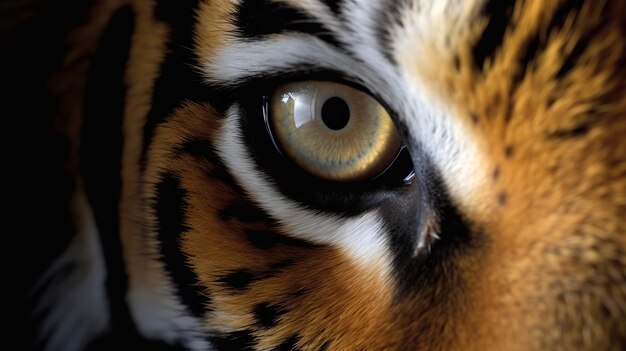 Beautiful royal closeup portrait of black majestic lion eyes extreme on dark background Beauty face