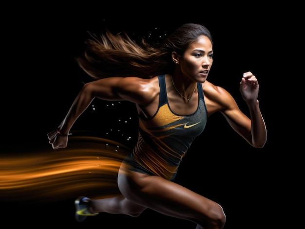 Photo beautiful running woman track athlete sprinting fitness club