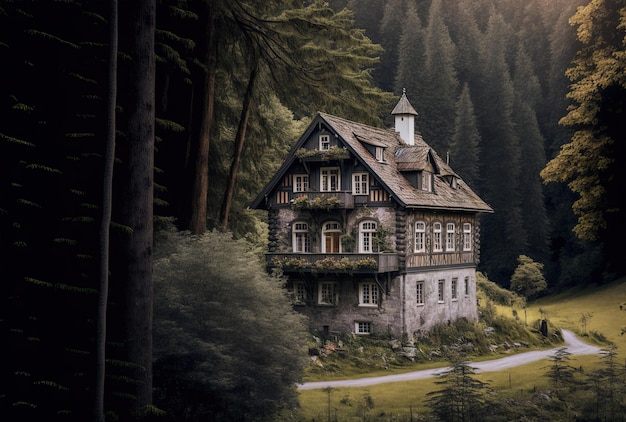 Beautiful rural home photographed in Switzerland amid the trees in a forest