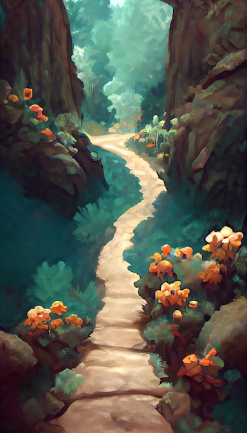 美しい田舎の自然の森 アニメの背景のアニメーションスタイルのイラスト