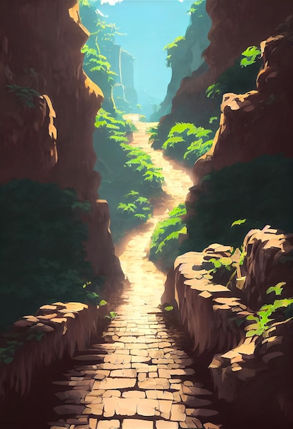 美しい田舎の自然の森 アニメの背景のアニメーションスタイルのイラスト