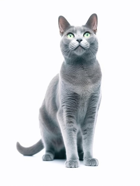 Beautiful Russian blue cat isolated on white background Studio shot