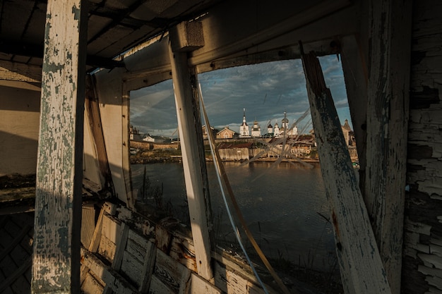 Beautiful russian Solovki Monastery at summer day