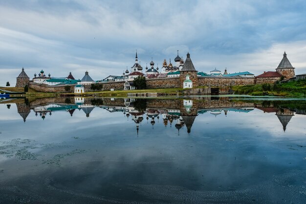 Beautiful russian Solovki Monastery at summer day.