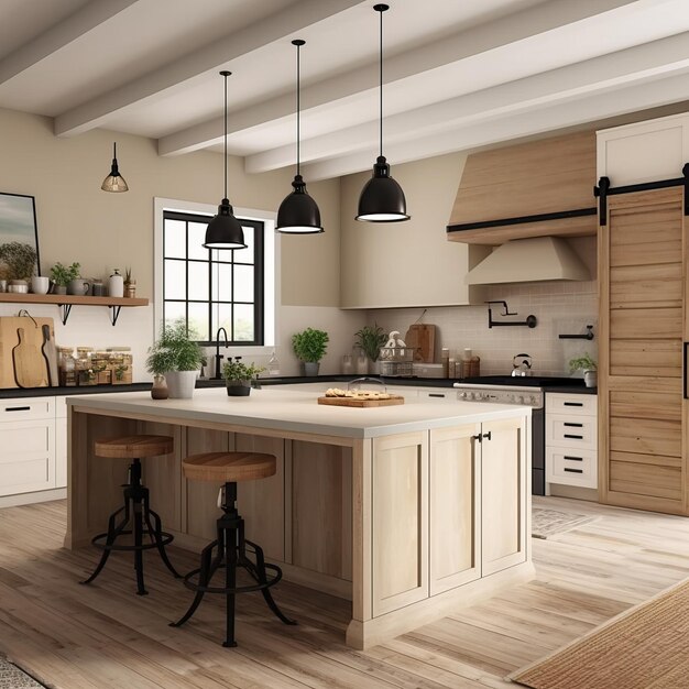 Beautiful rustic kitchen with lots of wood generative ai