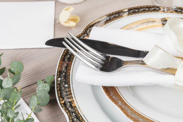 Beautiful rustic table setting on wooden table