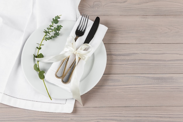 Beautiful rustic table setting on wooden table