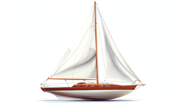 A beautiful sailboat is gliding through the water The white sails are billowing in the wind and the red hull is sleek and shiny