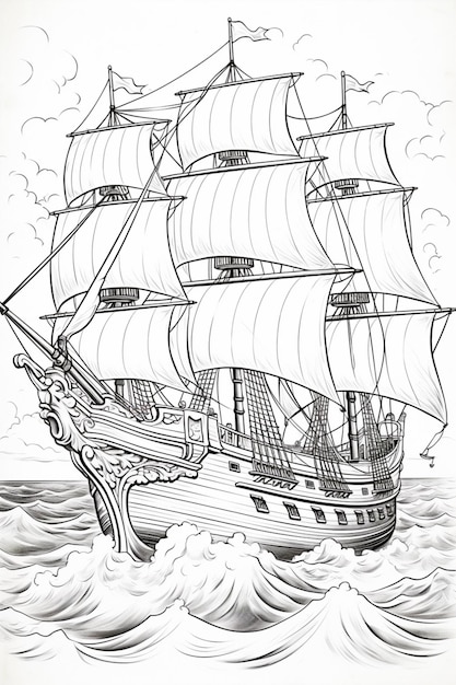 Photo beautiful sailing ship boat drawing coloring pages image ai generated image