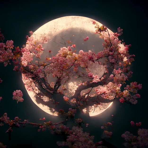 beautiful sakura in the big moon