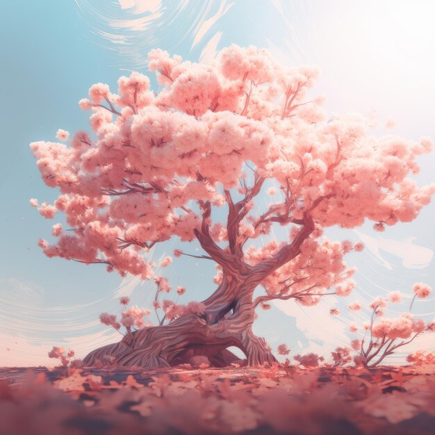 Photo beautiful sakura tree on a sunny day 3d render