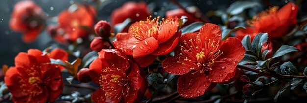 Beautiful Samall Red Colored Flowers Along Banner Image