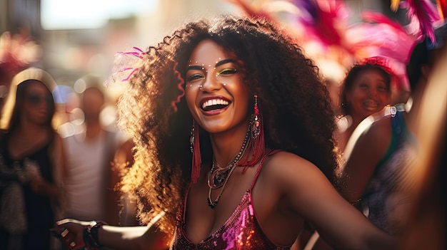 Photo beautiful samba dancer performs at carnival with band