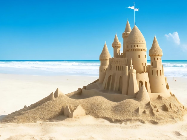 Beautiful sand castle on beach ai generated