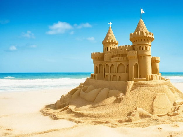 Beautiful sand castle on beach ai generated