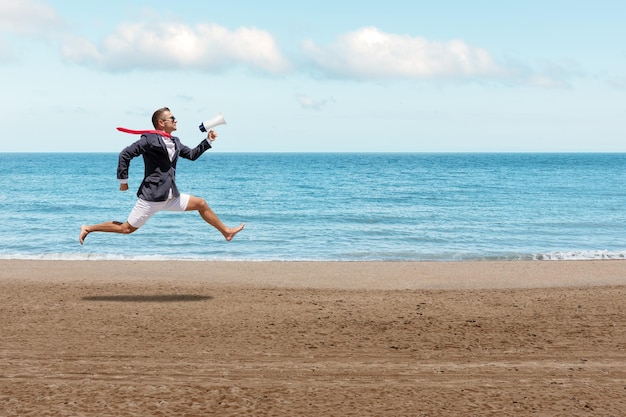 Beautiful sandy beach on sea background Summer concept