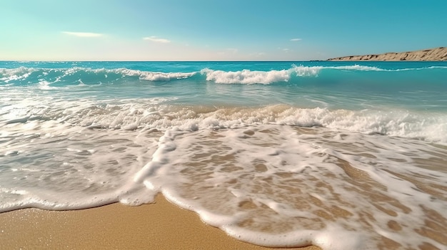 Beautiful sandy beach and sea wave AI generated image