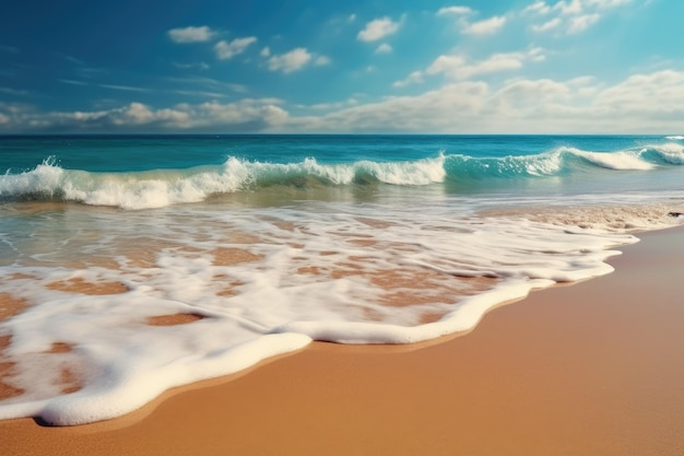 Beautiful sandy beach and sea waves on sand