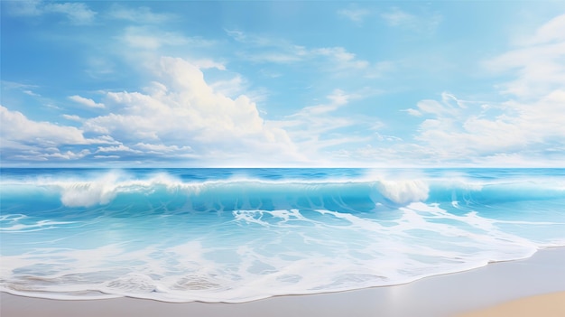 Photo beautiful sandy beach and soft blue ocean wave realistic photography