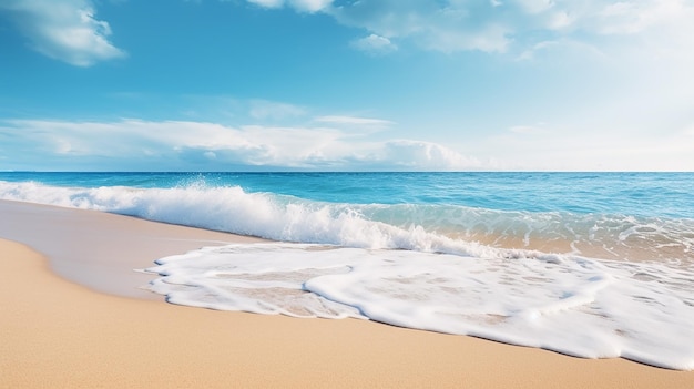 beautiful sandy beach and soft blue ocean wave with blue sky