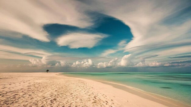 Beautiful sandy beach with blur sky and clouds