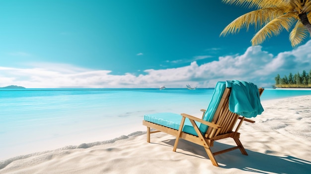 Beautiful sandy beach with white sand and rolling calm wave of turquoise ocean on Sunny day on background