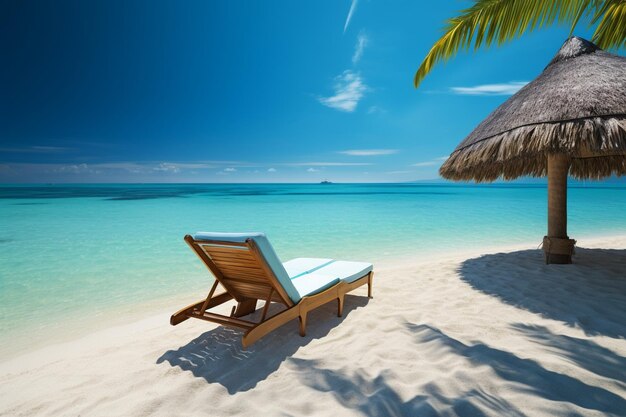 Beautiful sandy beach with white sand and rolling calm wave of turquoise ocean on Sunny day on background