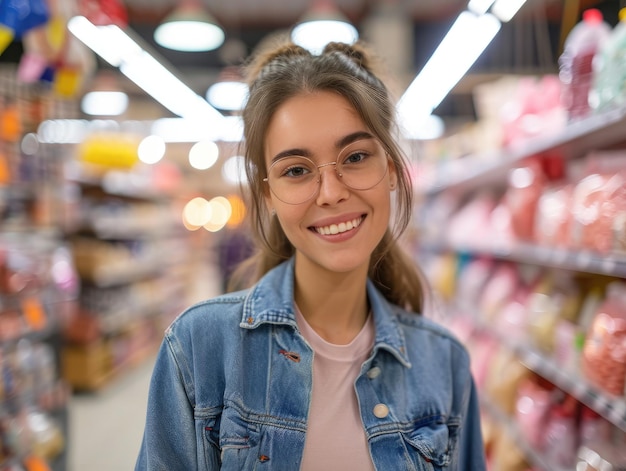 Beautiful satisfied girl saleswoman in a store