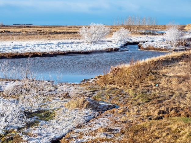 Beautiful scene around Deildartunguhver underground heat energy for many cities in Iceland