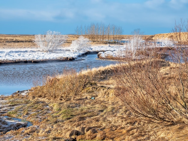 Beautiful scene around Deildartunguhver underground heat energy for many cities in Iceland