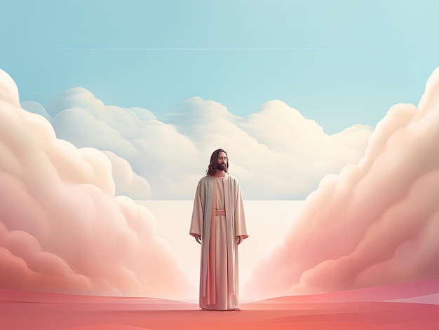 Beautiful scene of Jesus Christ standing alone 3D illustration magazine editorial artwork