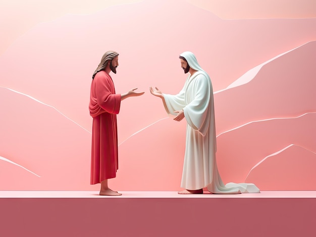 Beautiful scene of Jesus with people 3D illustration magazine editorial artwork